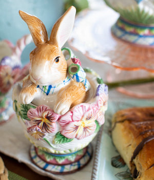 Elegant Pansy & Bunny Cream & Sugar Set