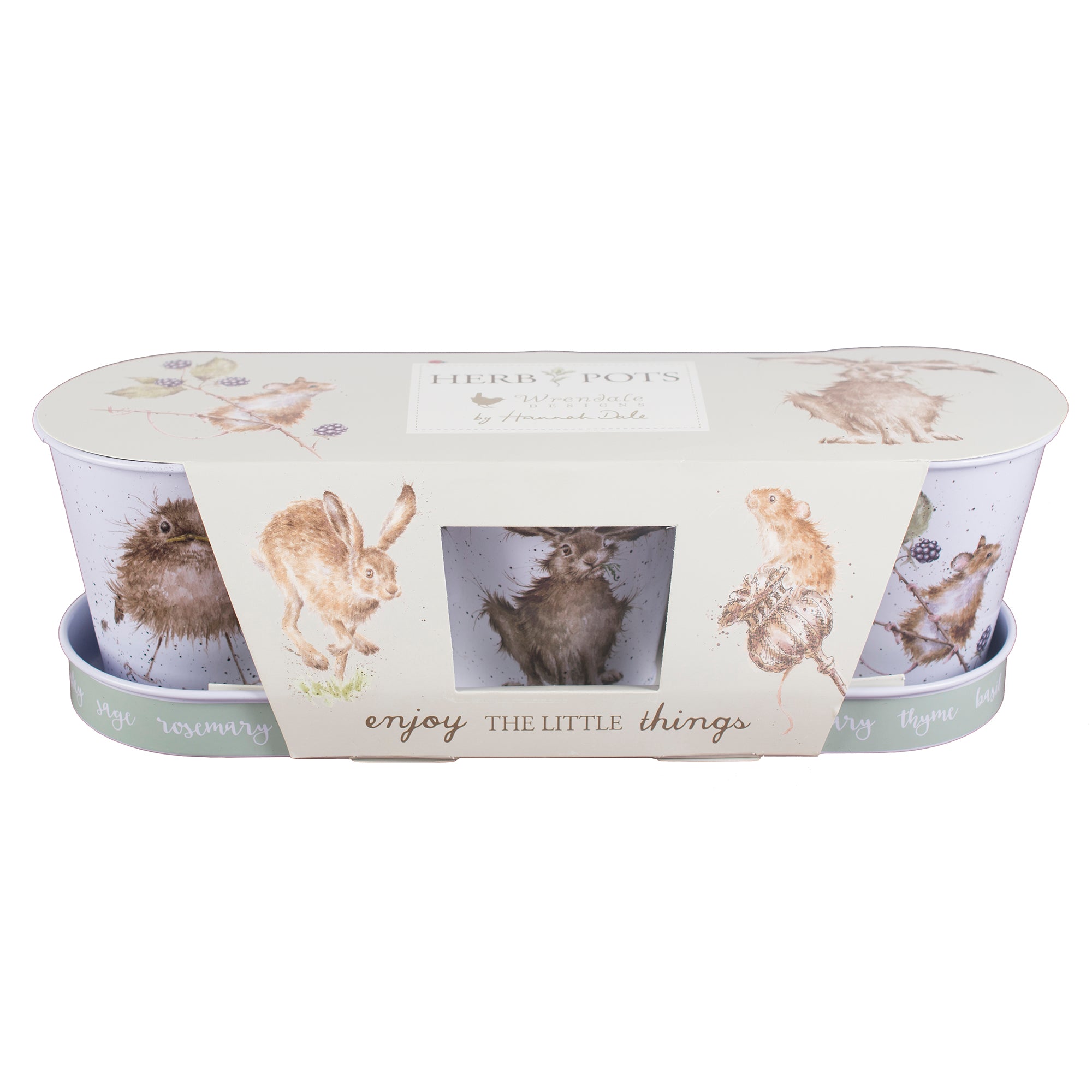 Set of 3 Herb Pots & Tray - Wrendale Mouse