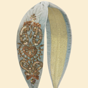 Velvet Beaded Headband - Love in Cornflower
