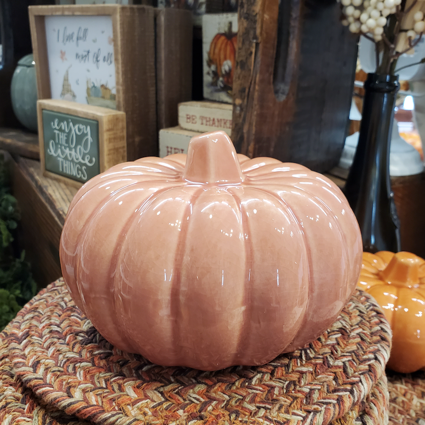 Medium Coral Ceramic Pumpkin