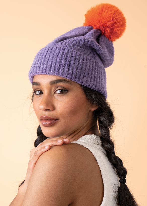 Ingrid Bobble Hat - Lavender/Tangerine