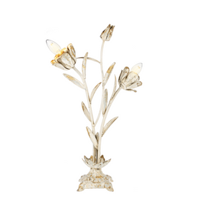 Distressed Ivory & Gold Flower Table Lamp