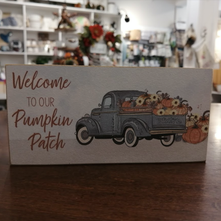 Welcome Pumpkin Patch Wood Table Block