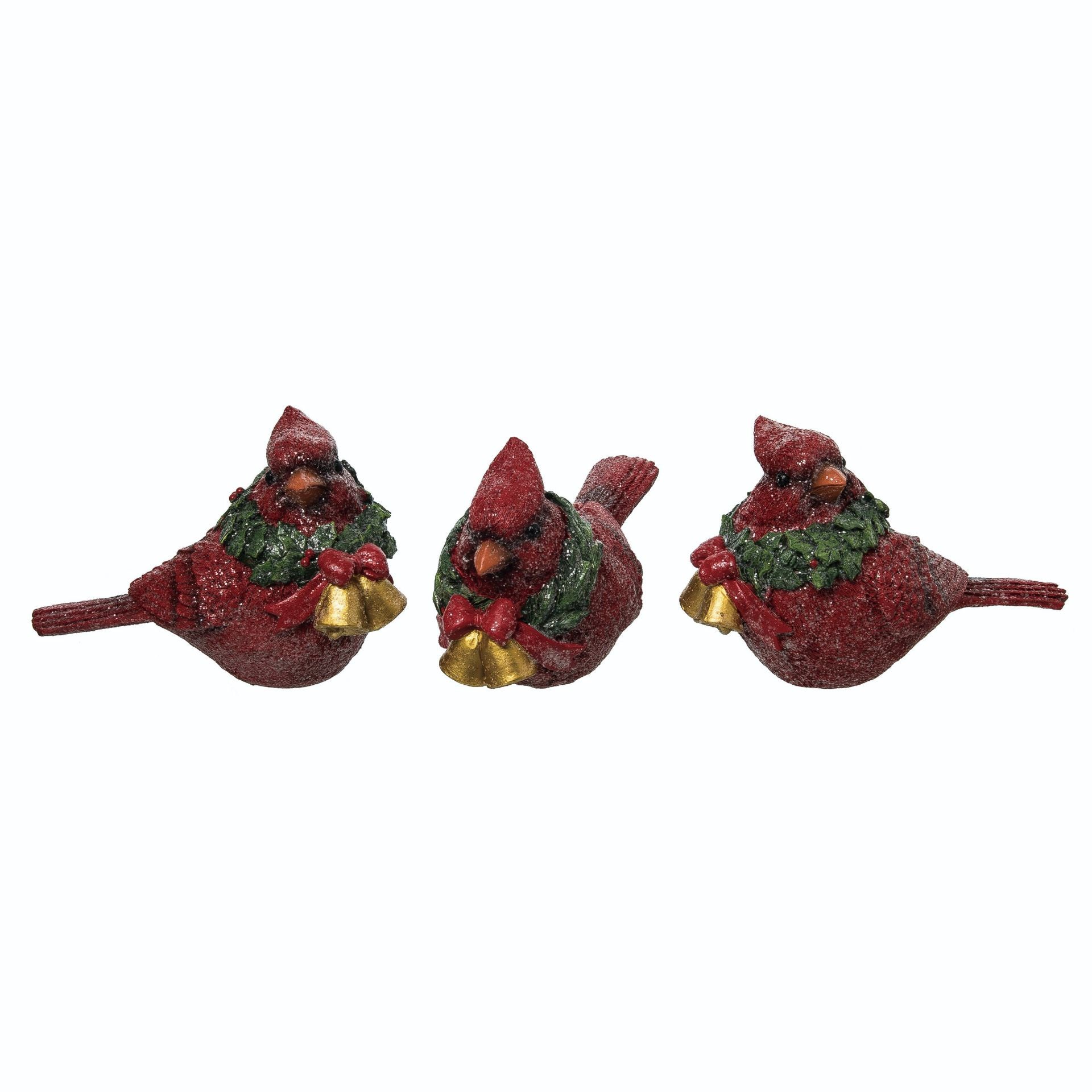 Frosted Cardinal with Bells & Wreaths Figurine