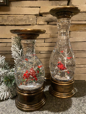 Cardinal Snow Globe Candle Holders (Set of 2)