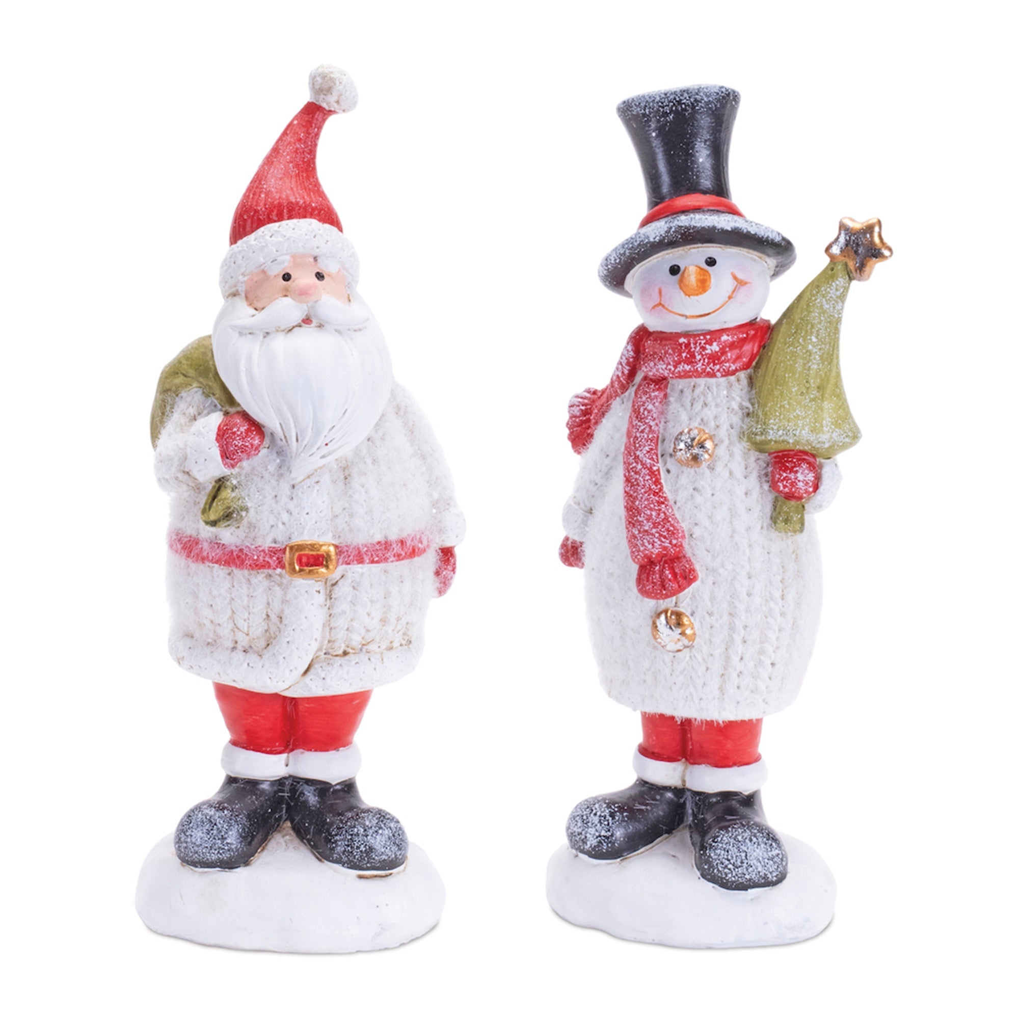 Sweater Santa and Snowman Figurines