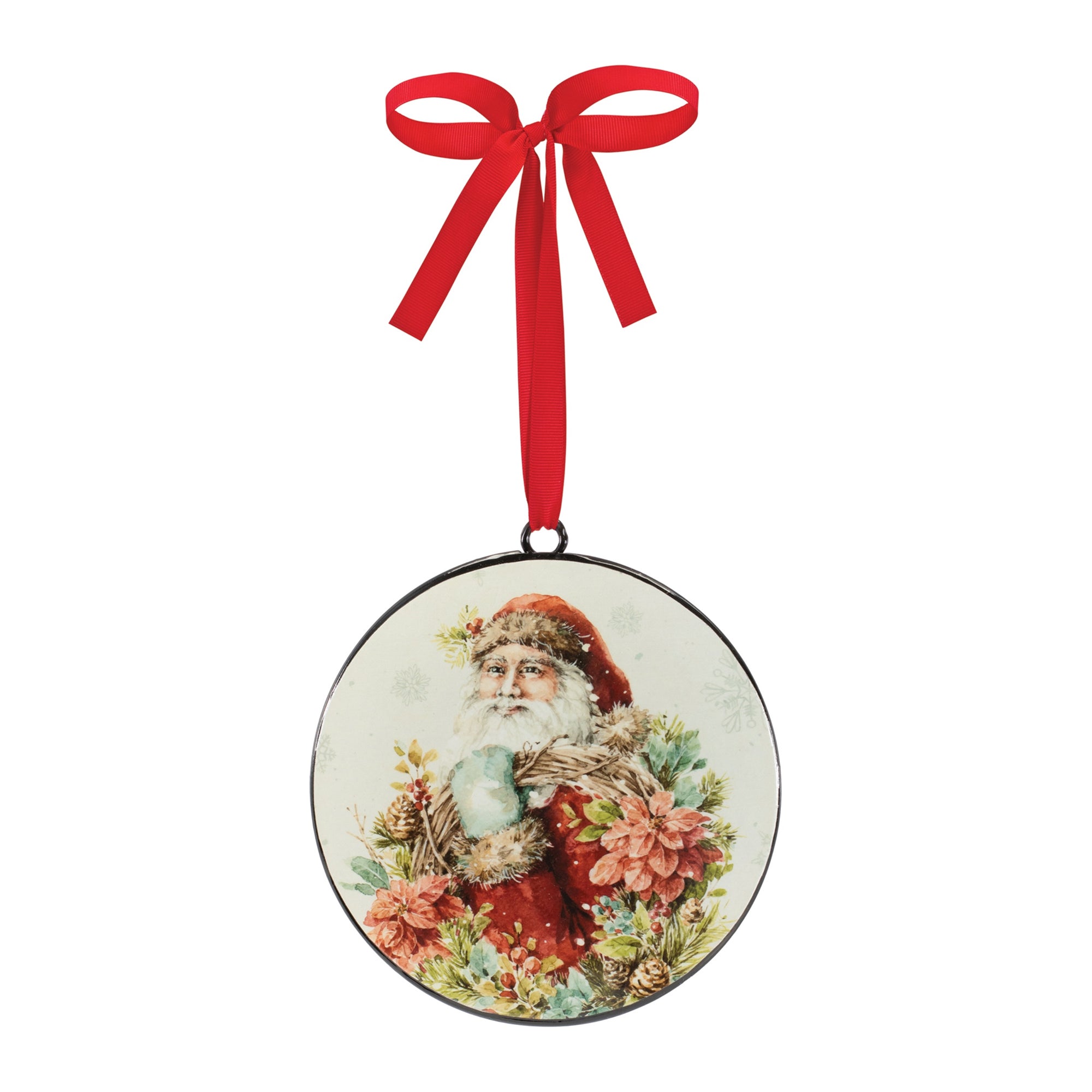 Floral Santa Disc Ornament