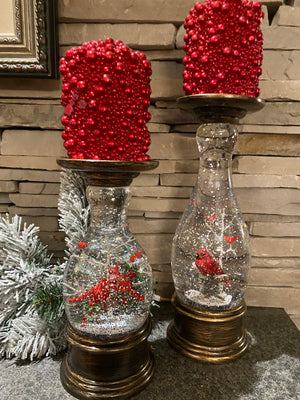 Cardinal Snow Globe Candle Holders (Set of 2)