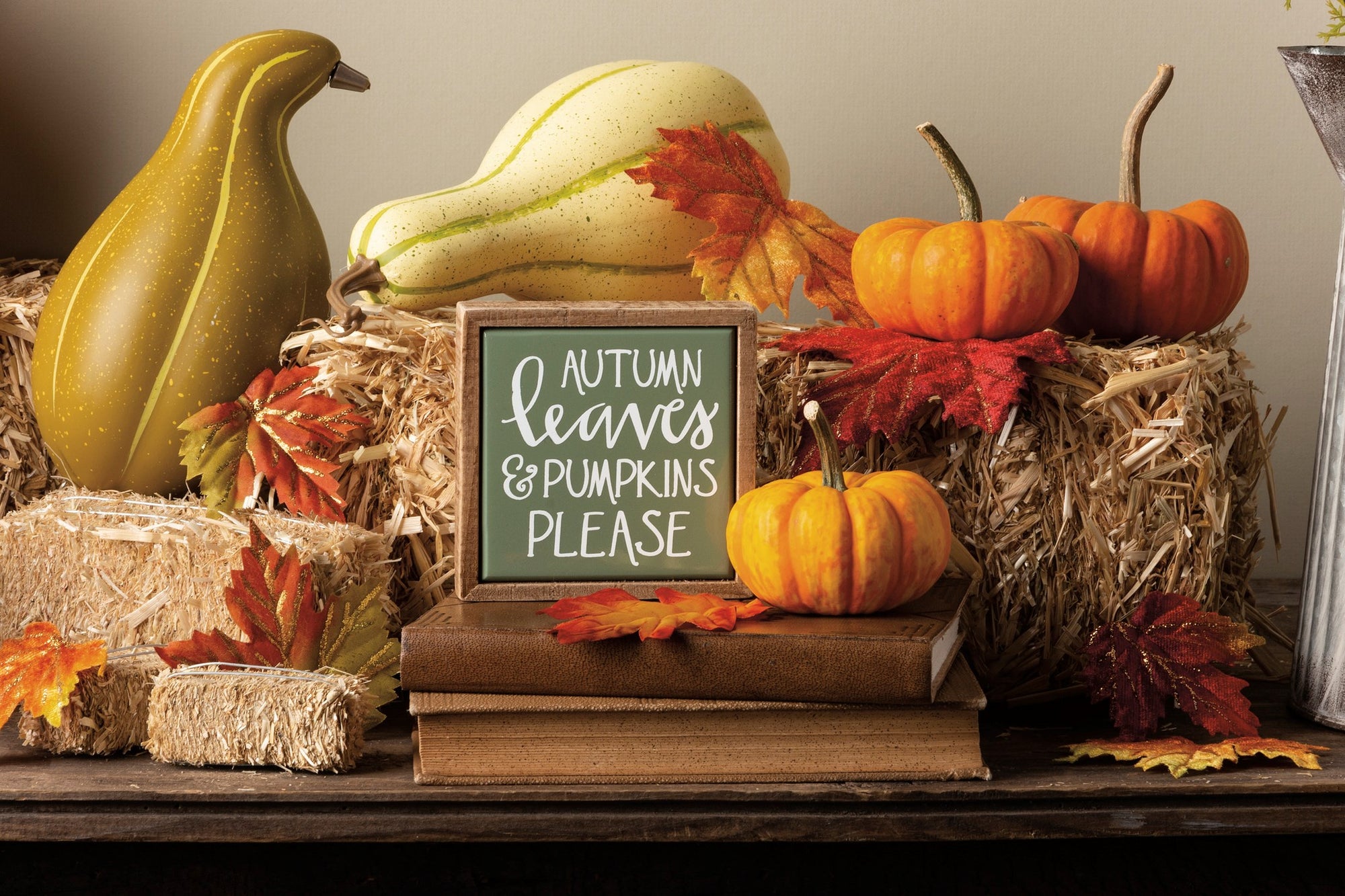 'Autumn Leaves & Pumpkins Please' Box Sign